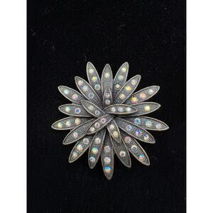 Vintage Sea Urchin Aurora Borealis Bronze Tone Brooch